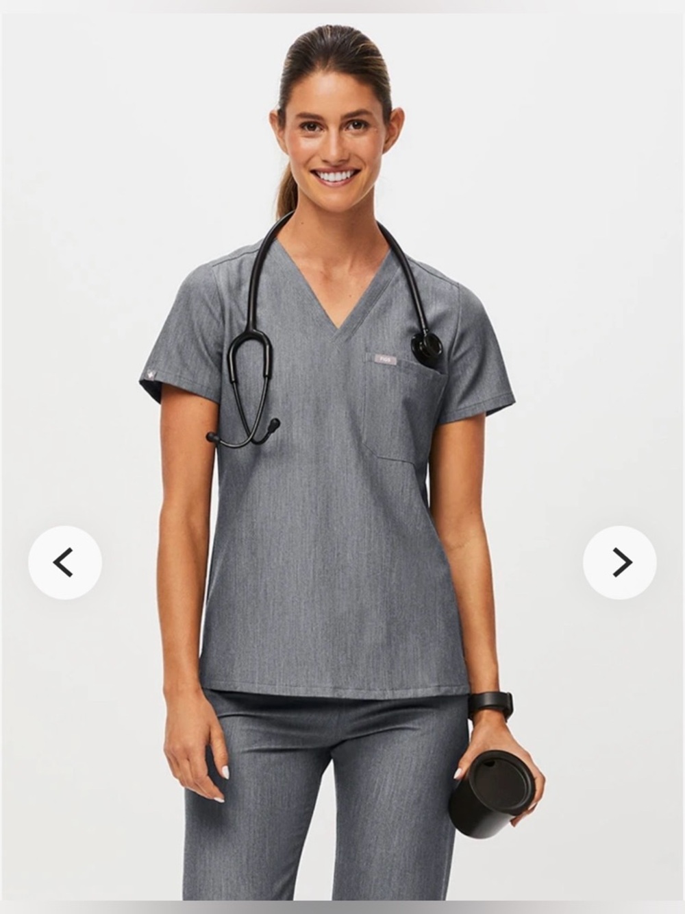 Figs Women's Catarina One-Pocket V Neck Graphite Scrub Top. Large